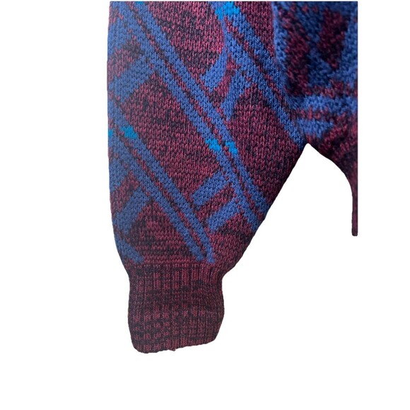 Trend Basics Vintage 90s Maroon Blue Plaid Diamond Pattern Knit Sweater Jumper - Picture 6 of 16